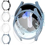 Jvchengxi [4 4Stück] Matt Hülle 44mm für Samsung Galaxy Watch 5 / Galaxy Watch 4 mit Glas Display Schutz, Hart PC Bumper Schutzhülle   Gehärtetes Glas Schutzfolie (Blau Weiß Schwarz Silber)
